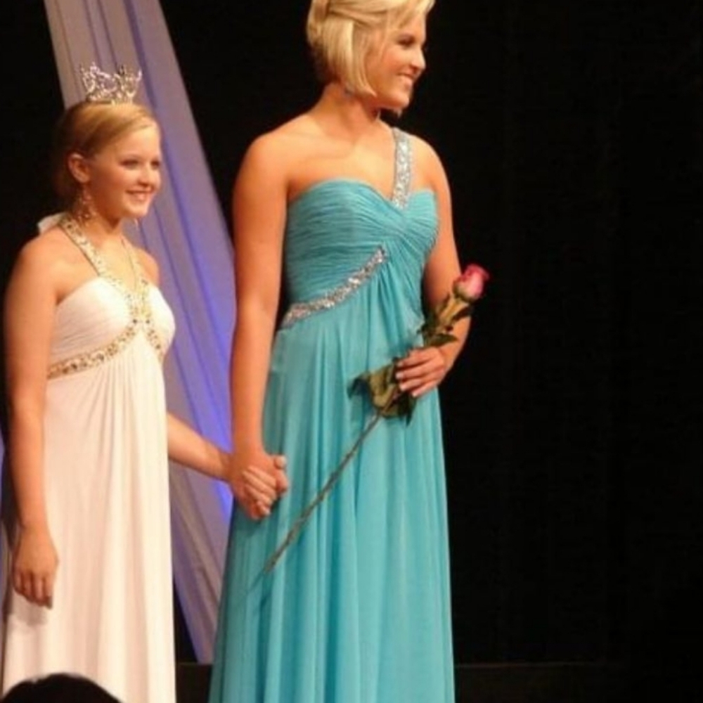 Custom tourquoise blue embellished evening gown